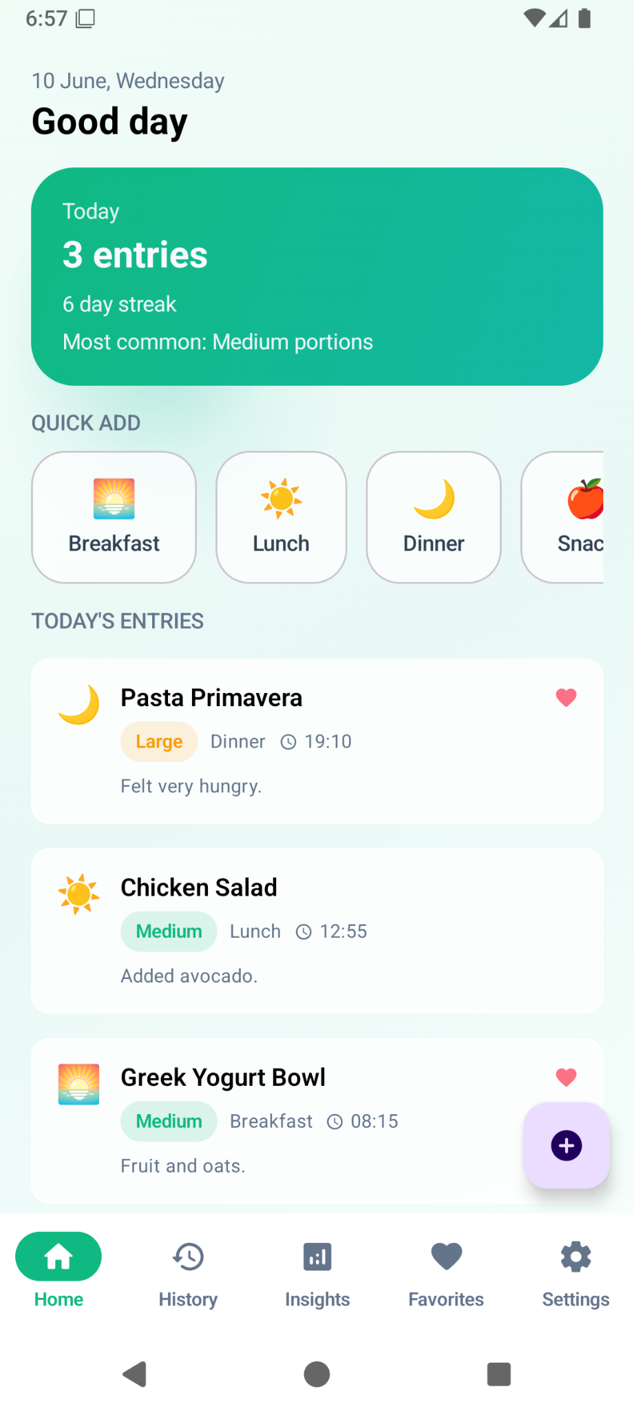 Food Portion Tracker home screen