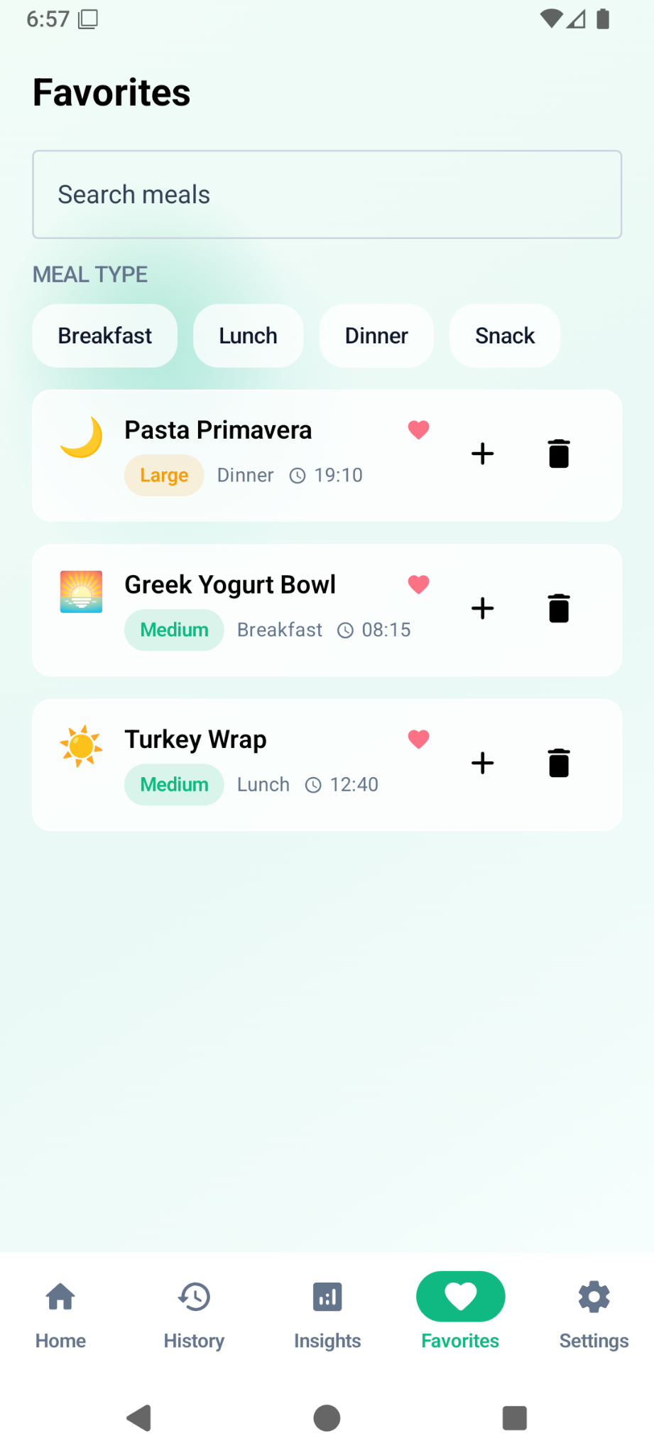 Favorites screen